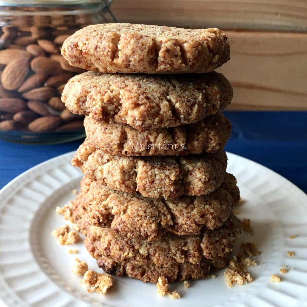 Vegan Almond Cookies Stacked vegan almond flour cookies on the table