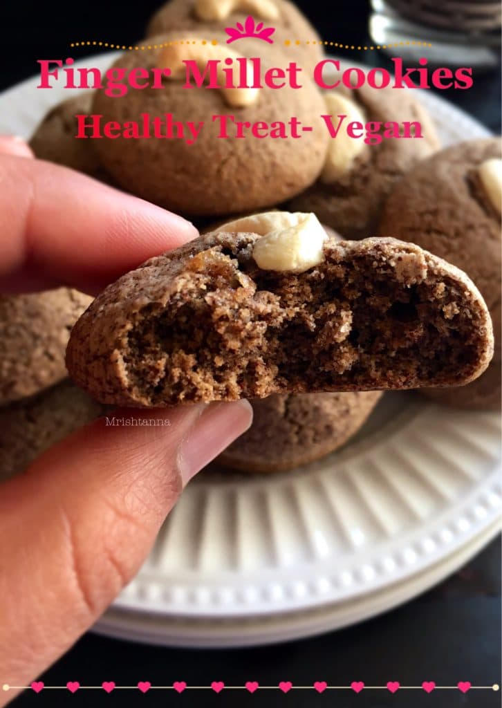 A piece of cookie on a plate, with Finger millet