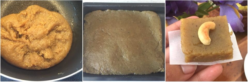A tray is filled with plantain halwa