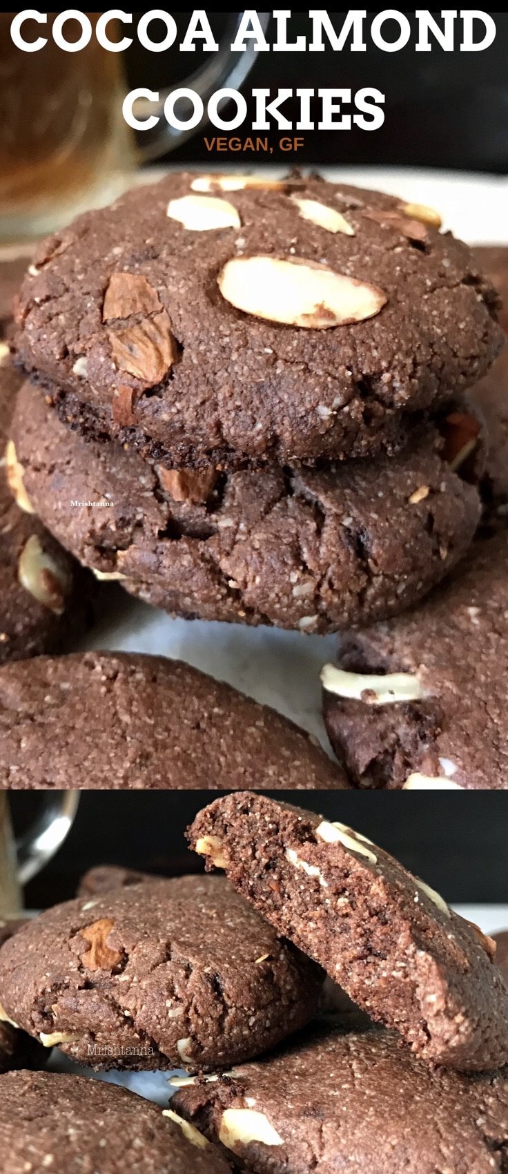 A close up of cocoa almond cookies