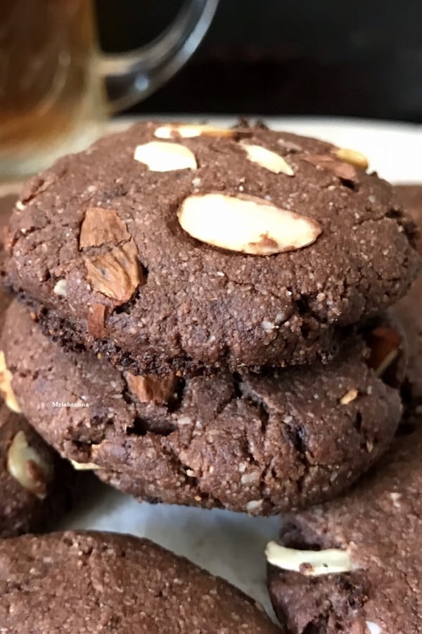 A close up of cocoa almond cookies