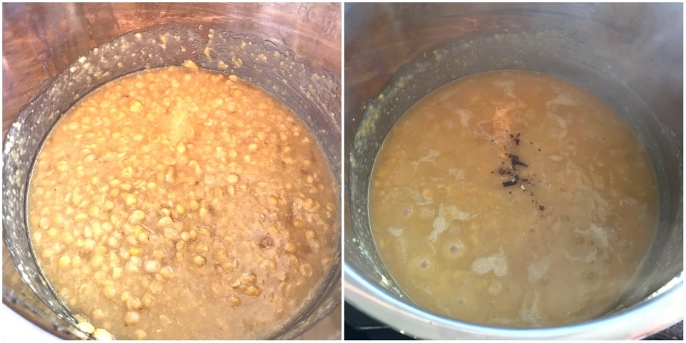 A pot is filled with dal and jaggery 