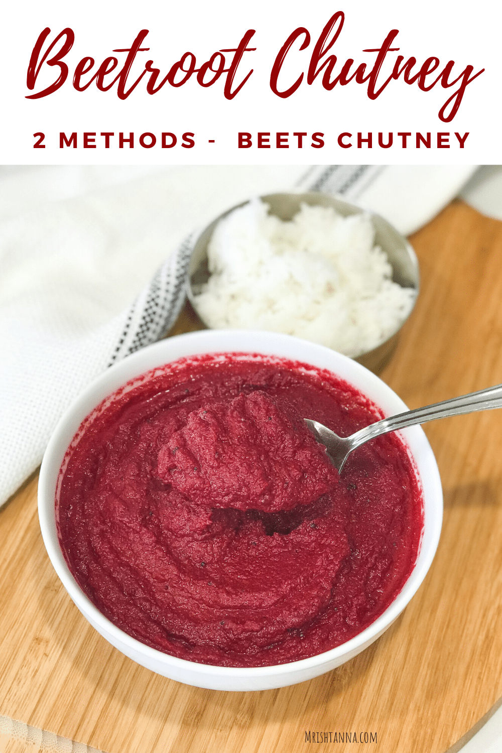 A bowl of food beet chutney on the table