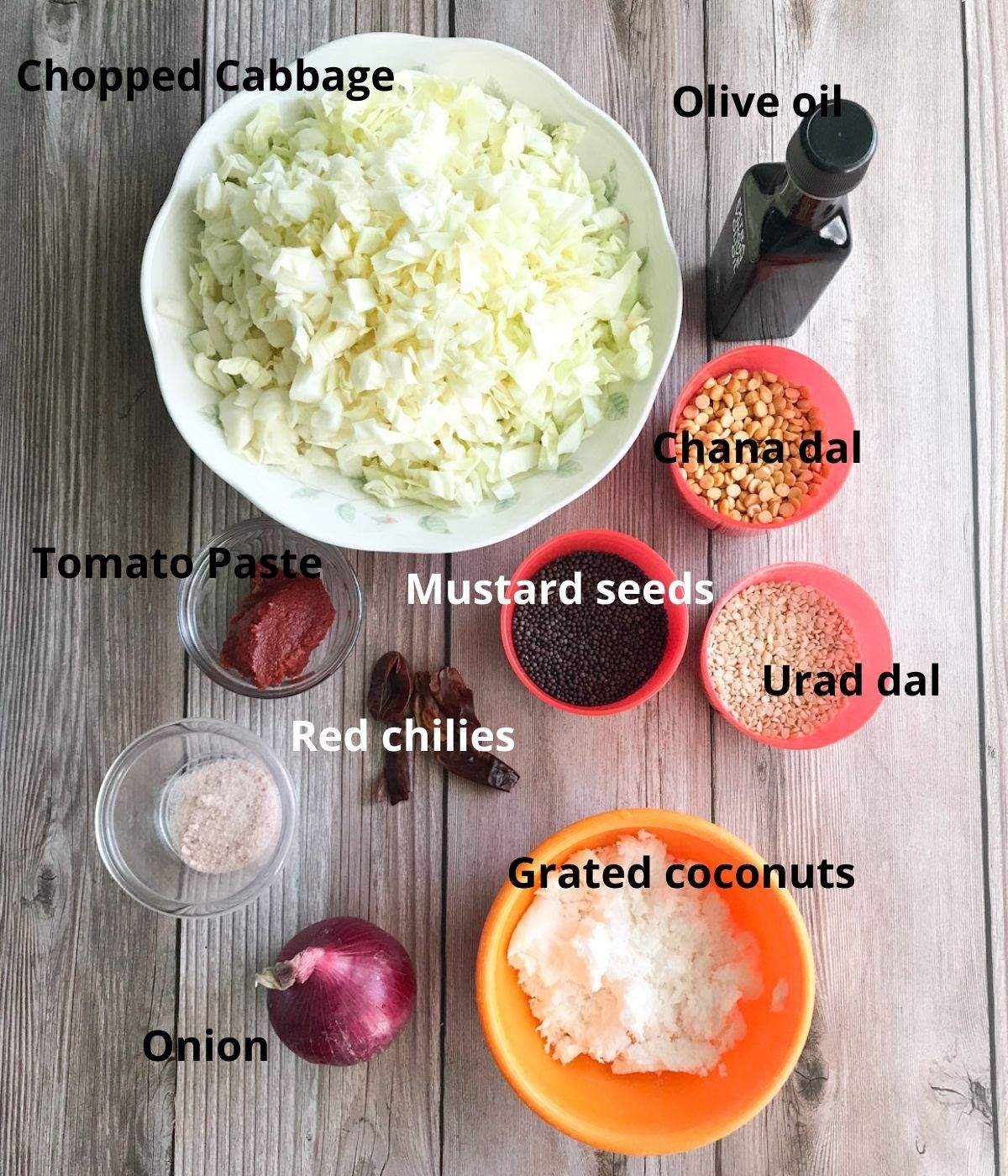 All the Cabbage chutney ingredients are on the table