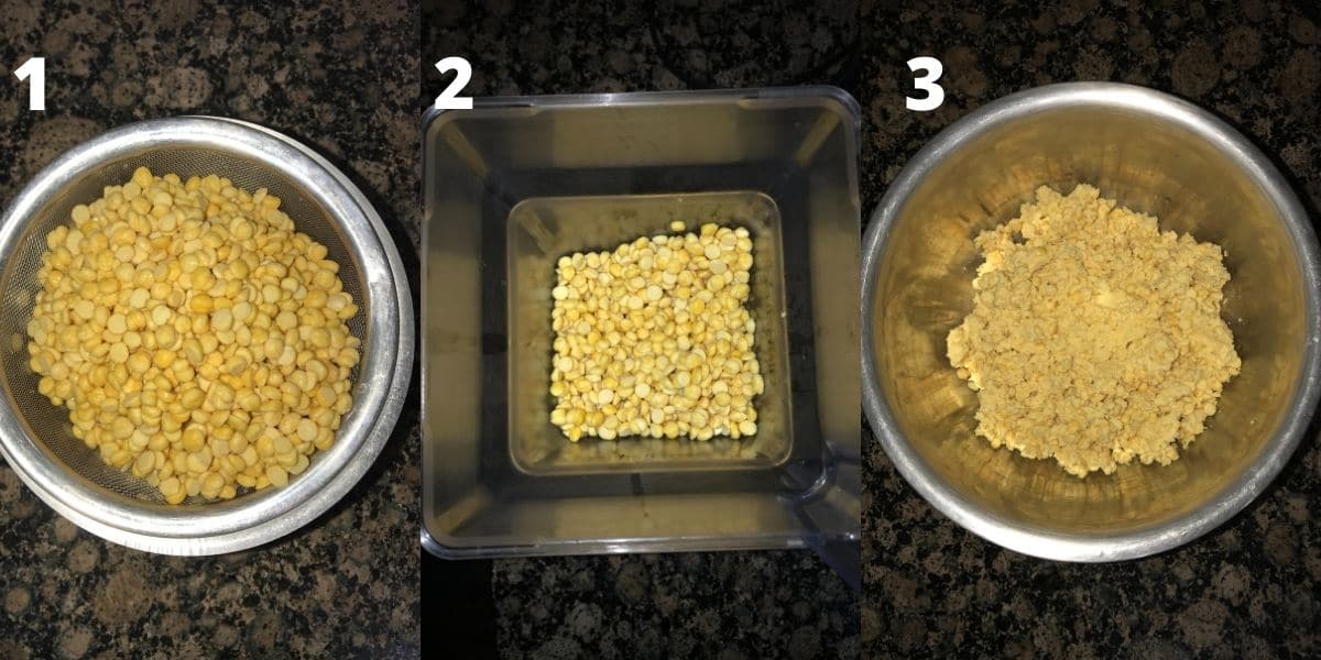 Soaked chana dal is inside the blender