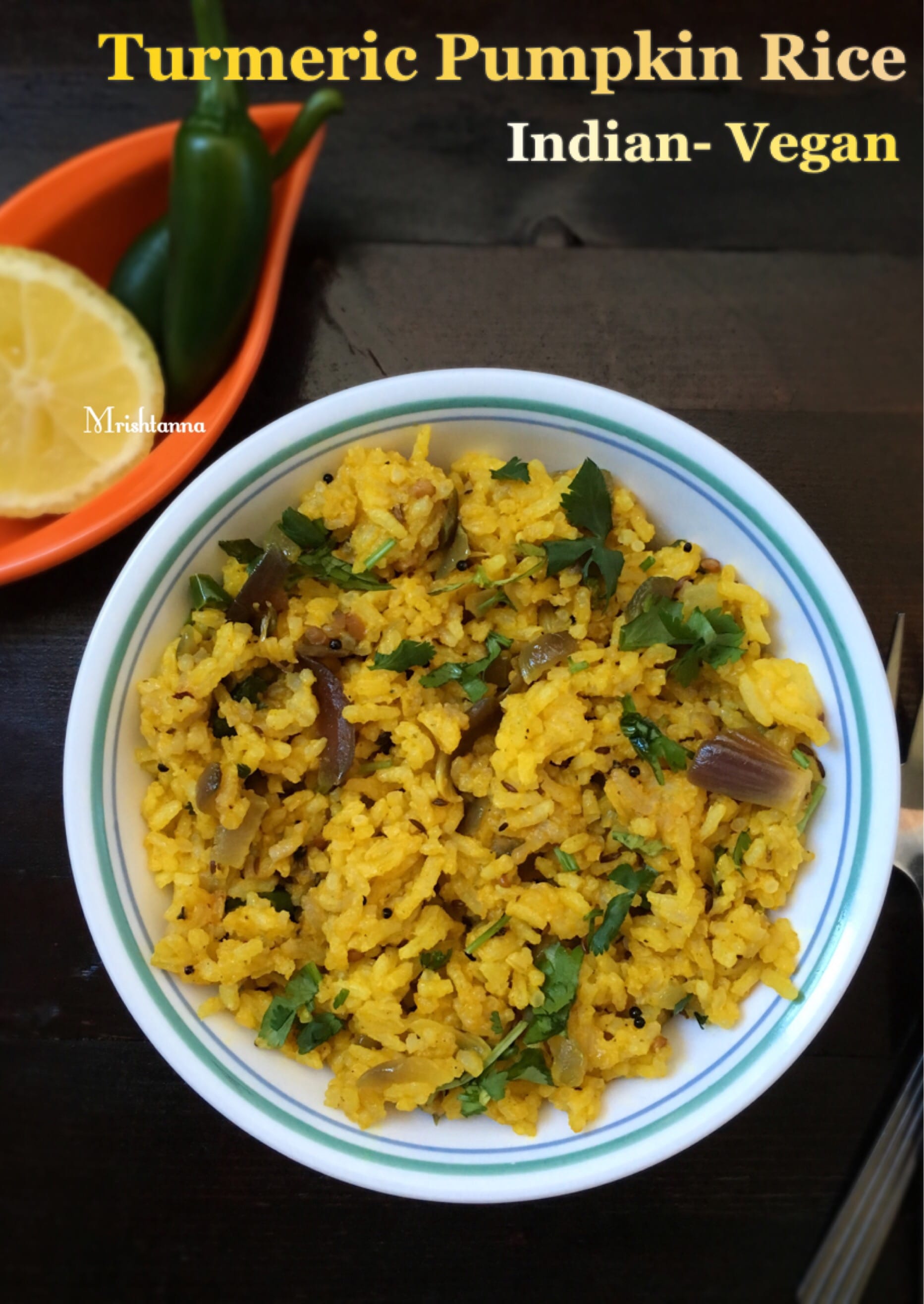 A bowl of pumpkin rice is on the table