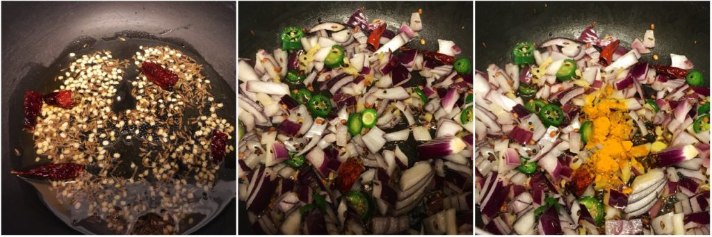 a pan with onion and spices over the heat.