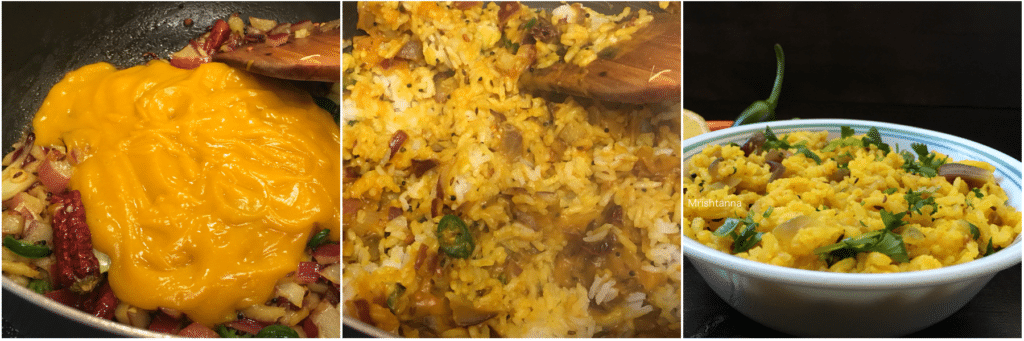 A pan of pumpkin rice over the heat.