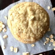 Close up of oatmeal cookies and topped with oats