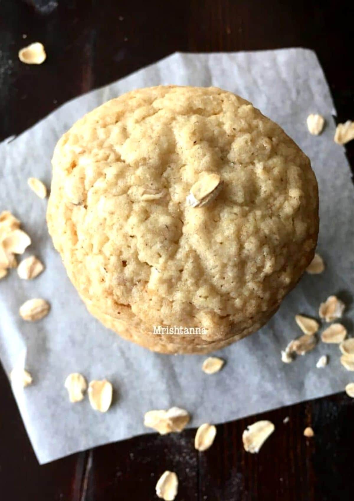 Close up of oatmeal cookies and topped with oats 