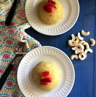 A plate of rava kesari on a table
