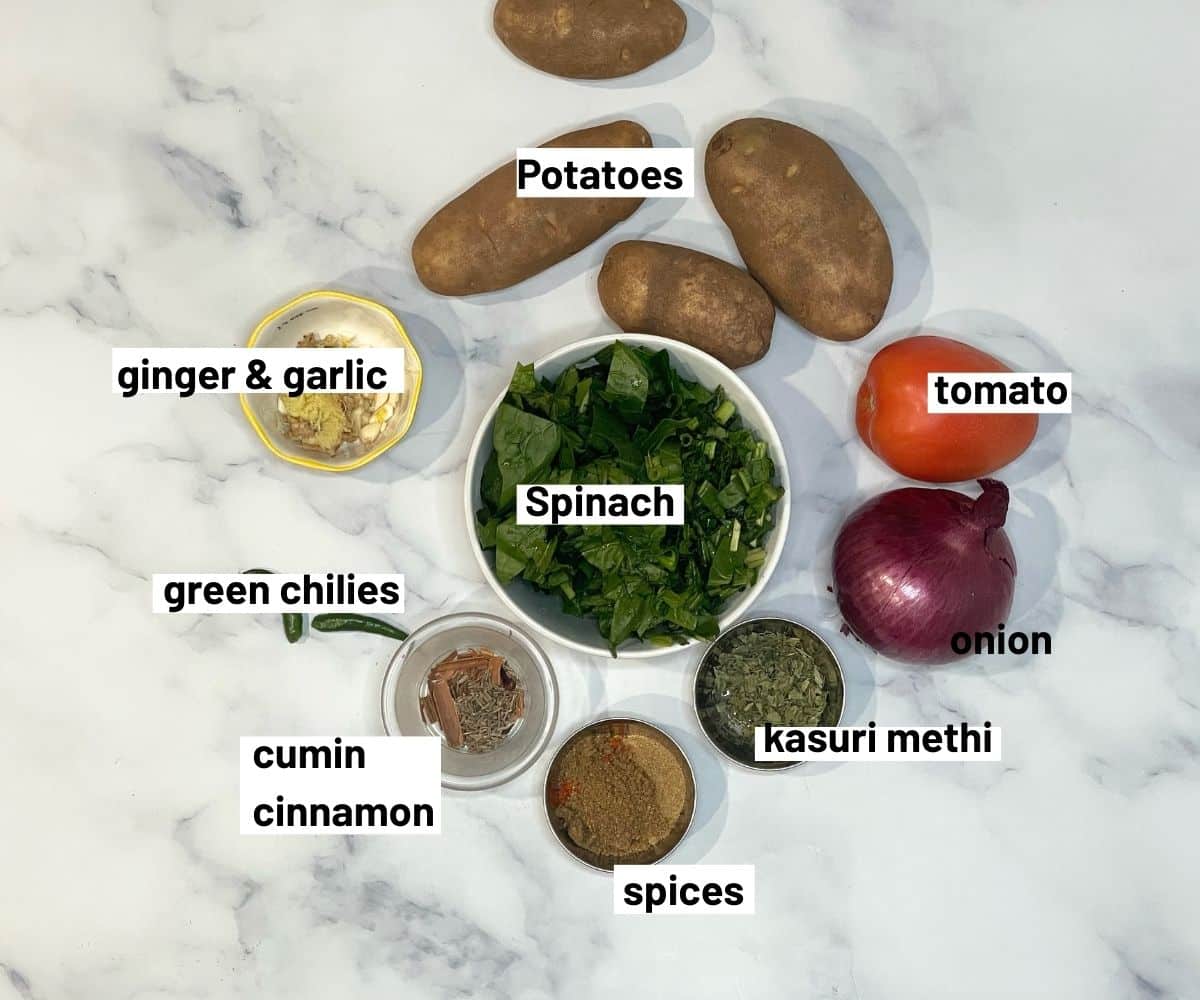 Aloo palak ingredients are on the table.