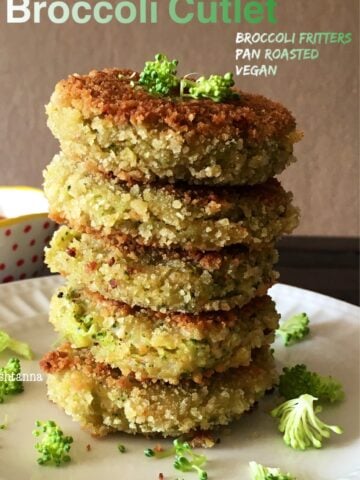 A plate of cutlets with broccoli on the table