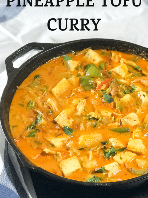 A bowl of food, with Curry and Tofu