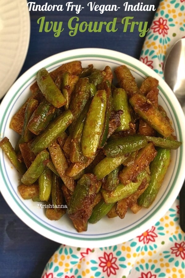 Ivy Gourd Fry - Tindora Fry A plate of food on a table, with Ivy gourd