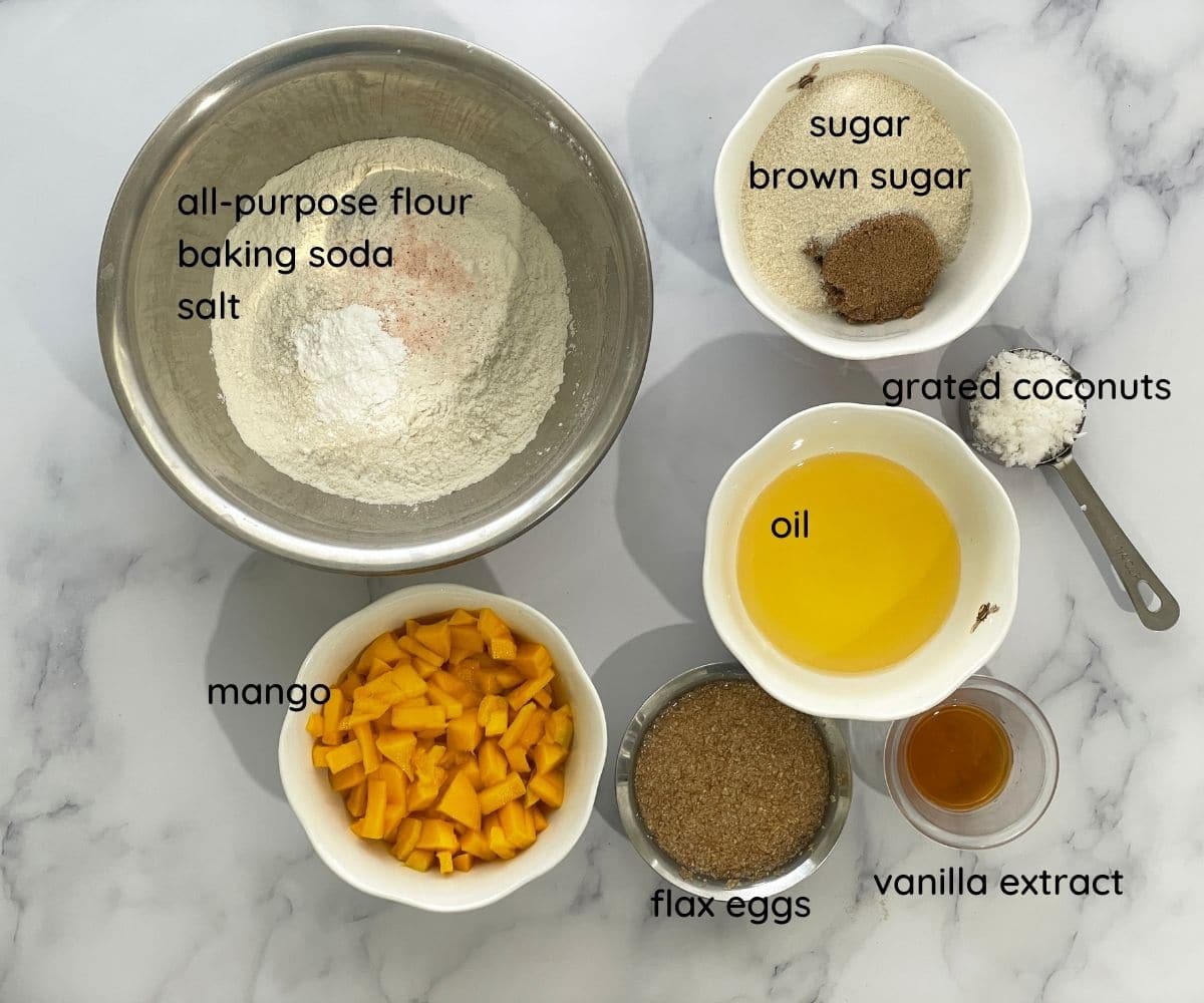 Mango bread ingredients are on the table.