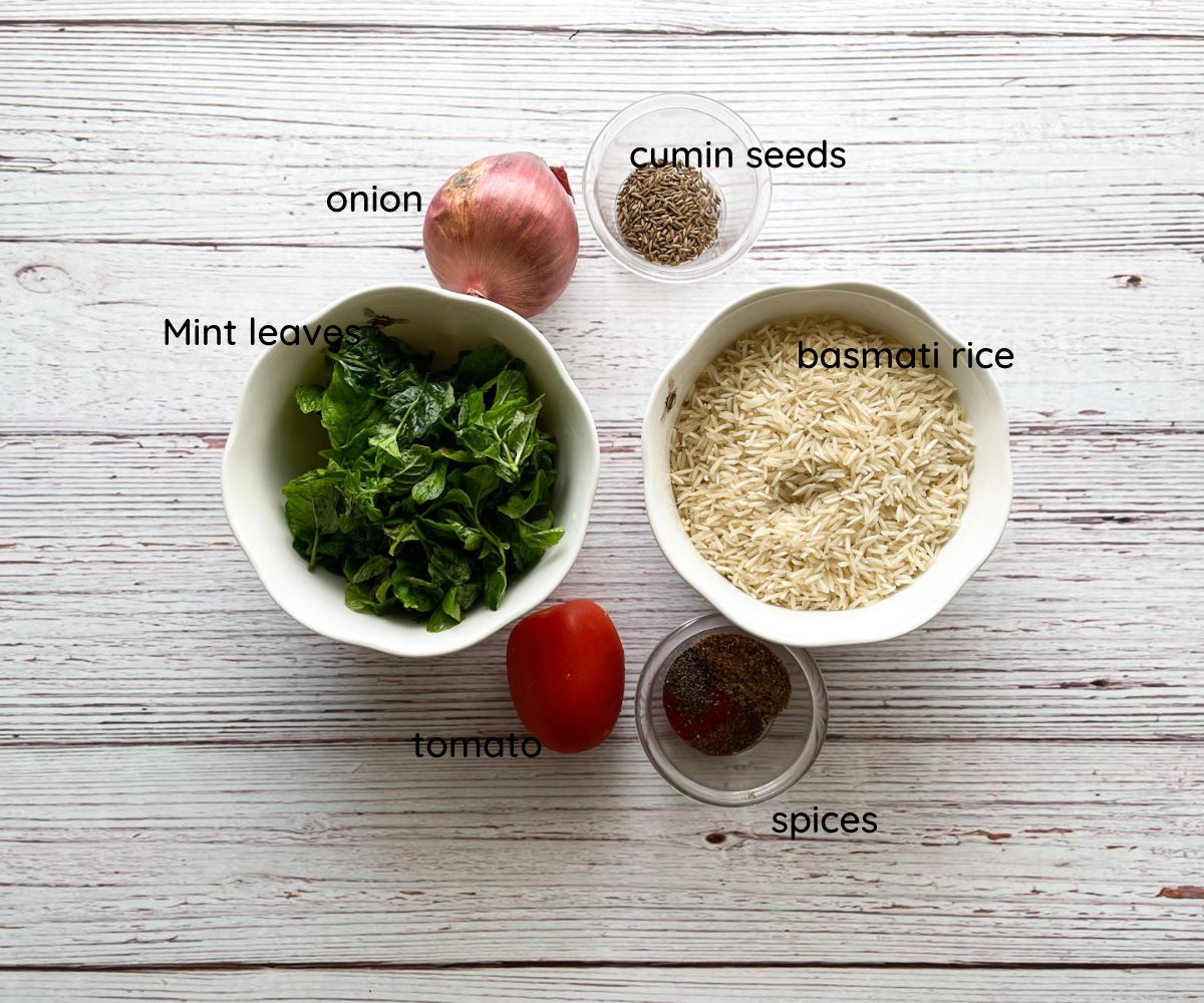 Instant pot mint rice ingredients.