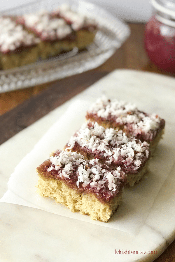 A piece of vegan honey cake on a plate