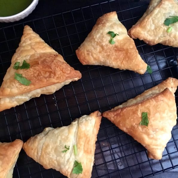 Broccoli samosa on a grill