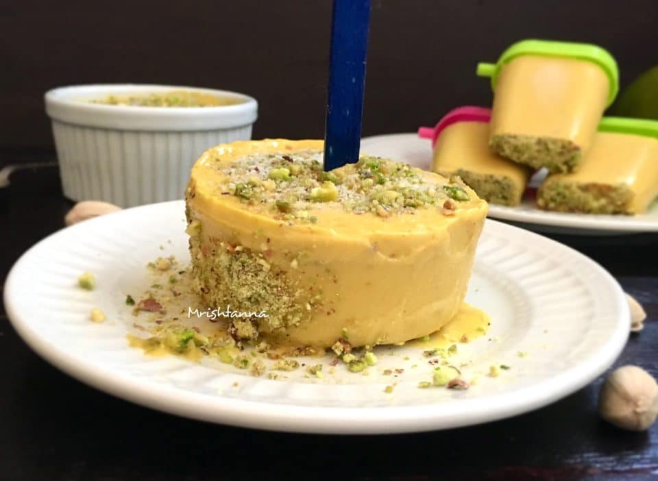 Vegan Mango Kulfi - Indian Best Ice Cream Recipe A plate of mango kulfi