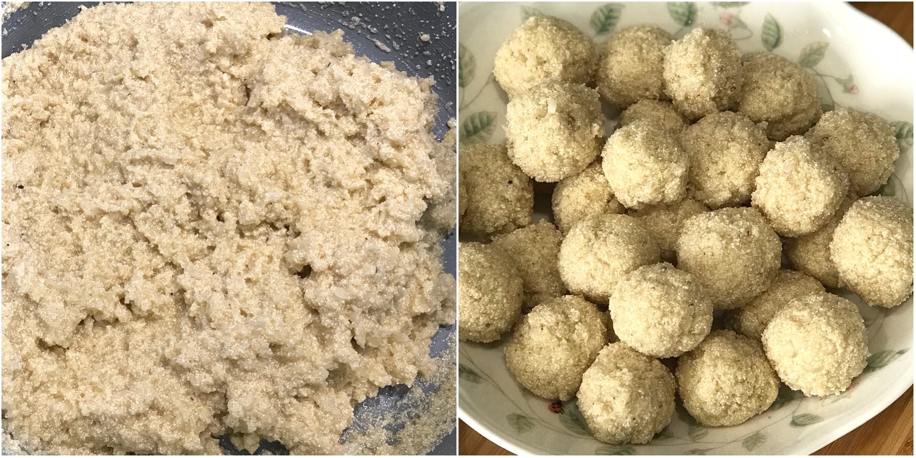 A plate of food, with Laddu and Semolina