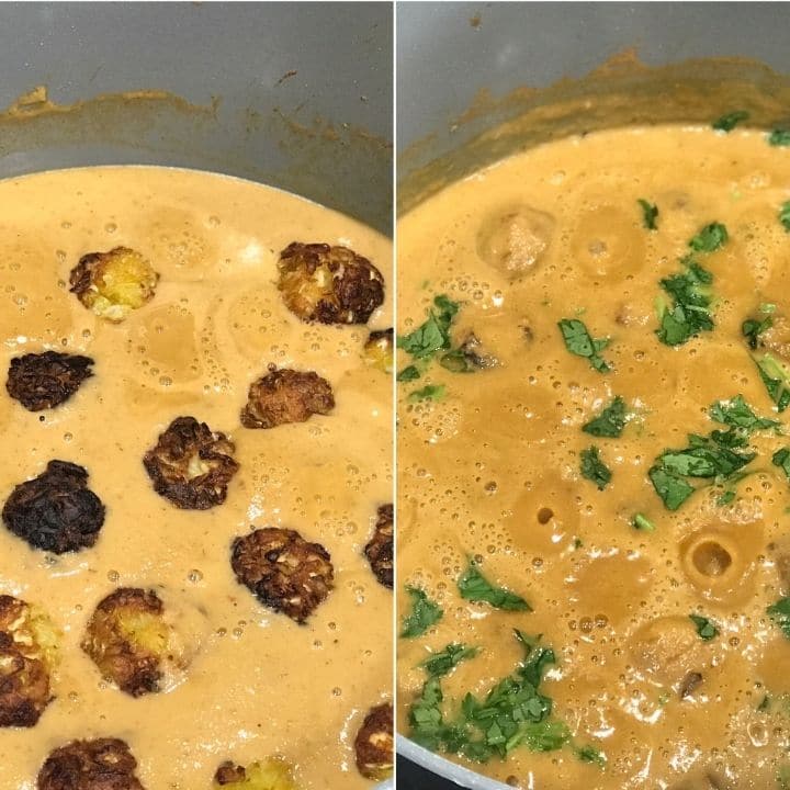 Cabbage kofta is simmering on a stove top