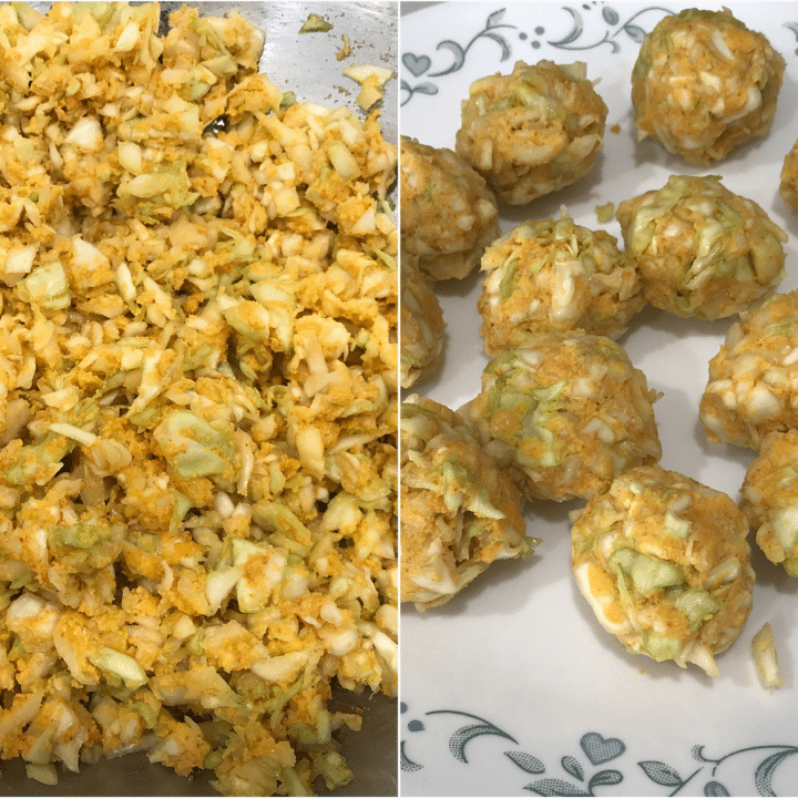 Cabbage Mixture and Balls made with cabbage and spices