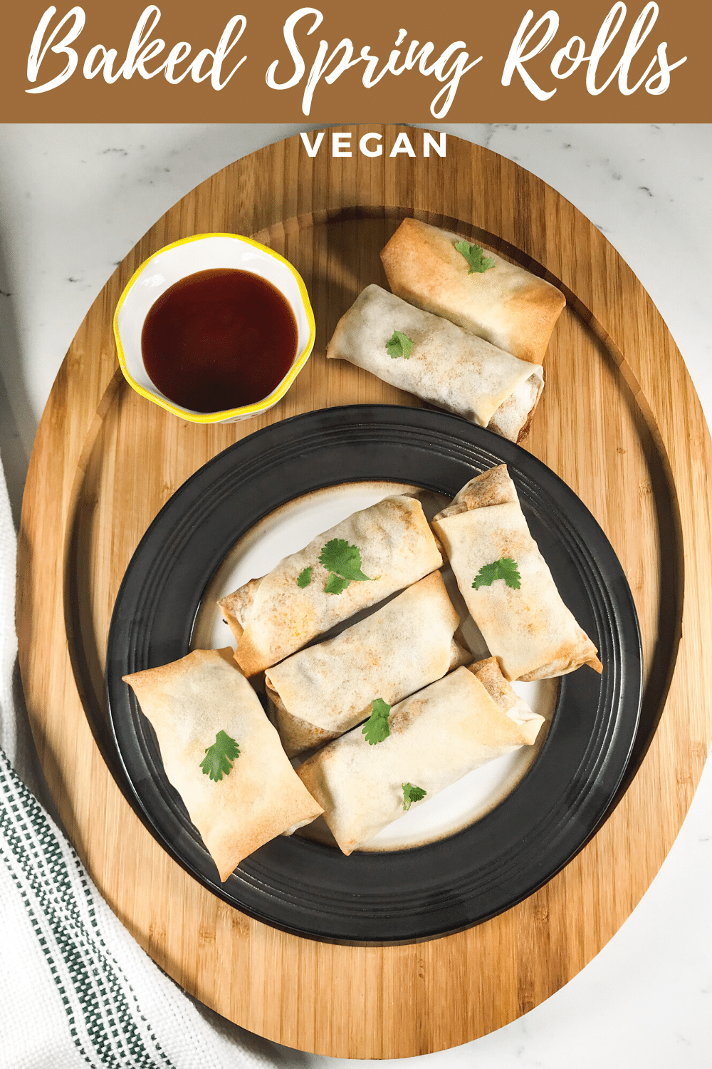 A plate of Baked vegetarian Spring Rolls 