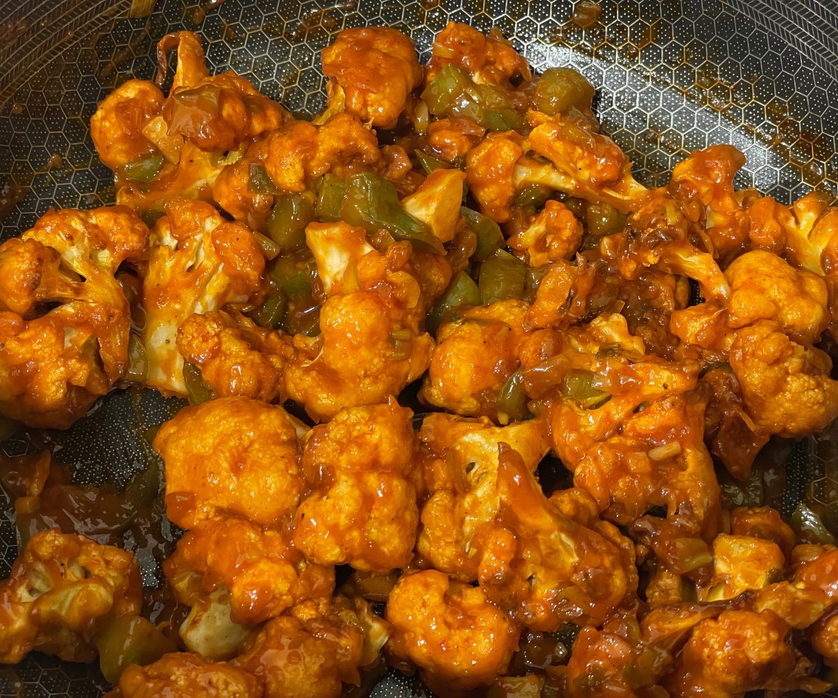 A pot is with Gobi Manchurian.