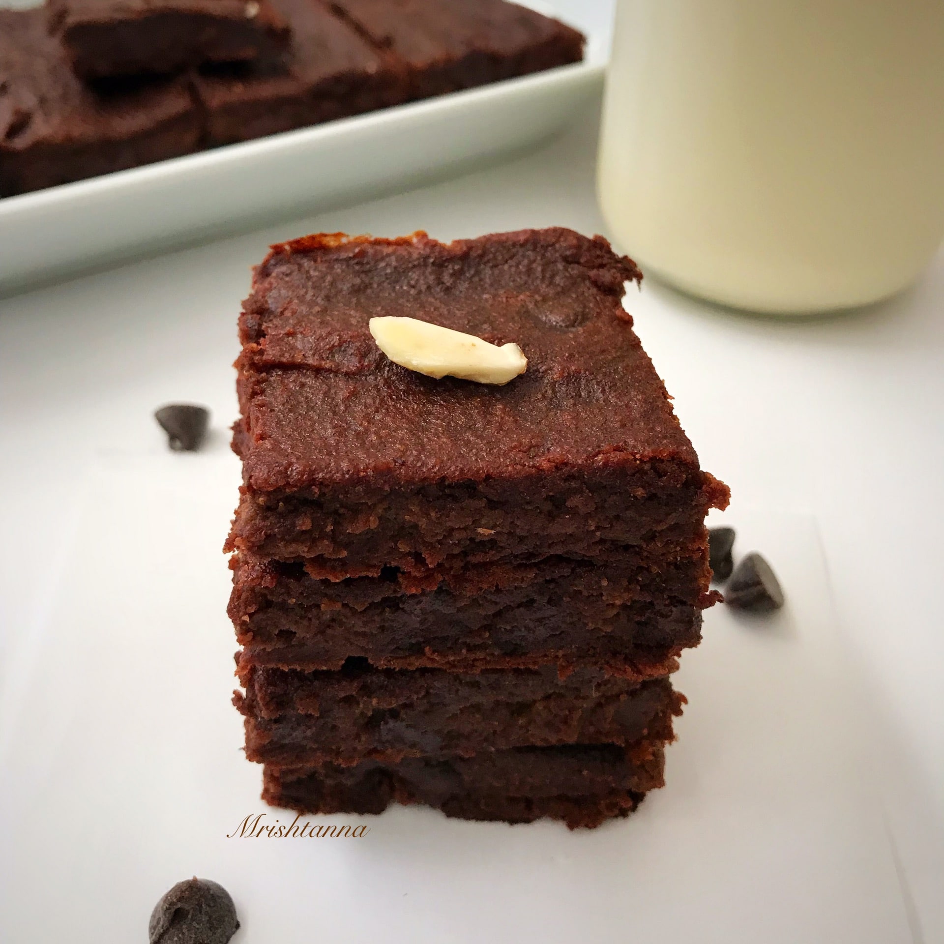 A piece of chocolate vegan brownie on a plate