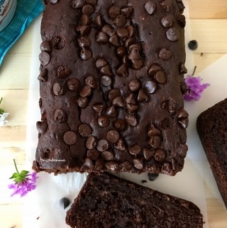 A loaf Chocolate Cake is on the table