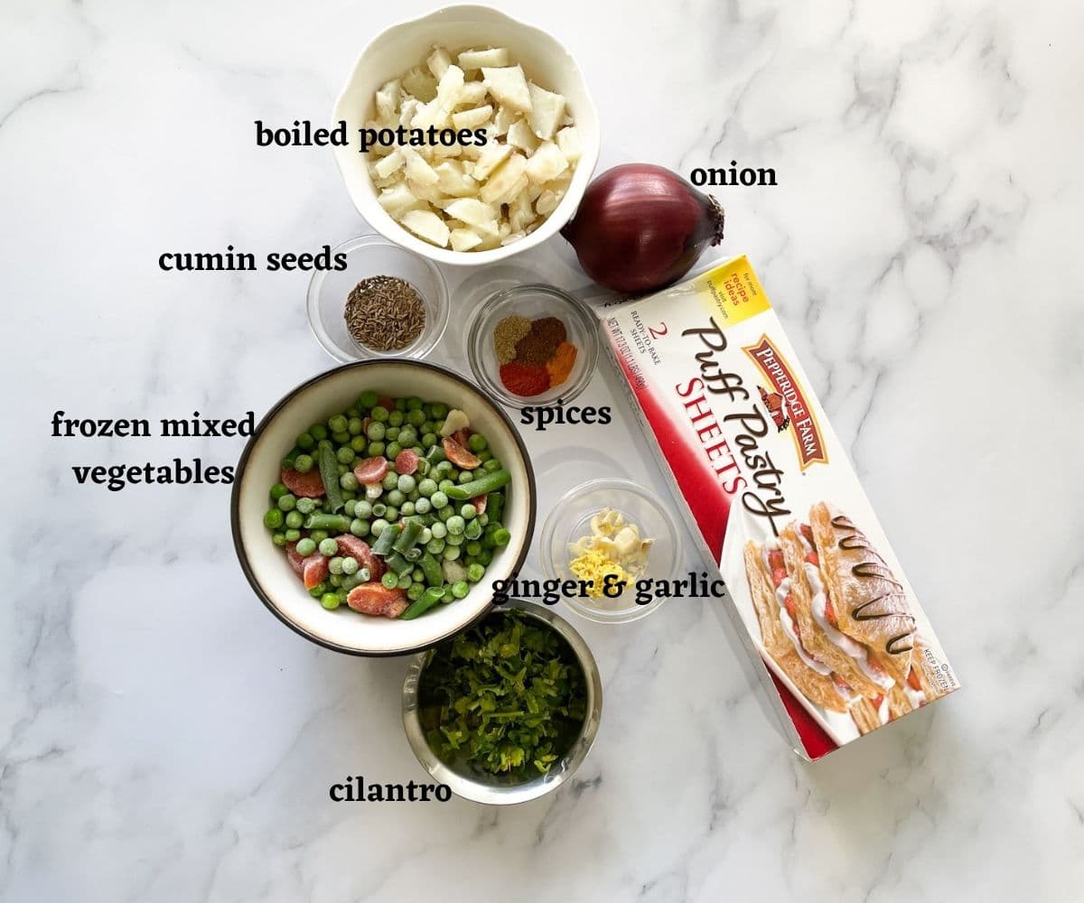 veg puff ingredients are on the table.