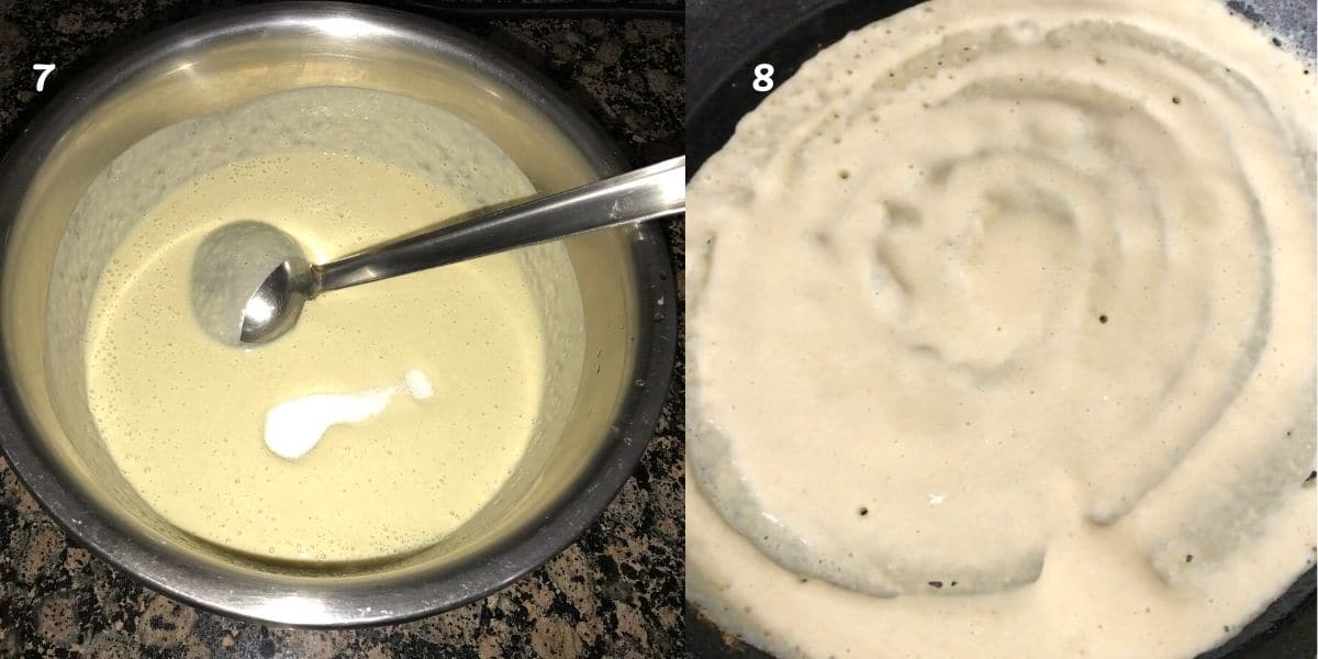 A bowl is with oats and moong dal batter