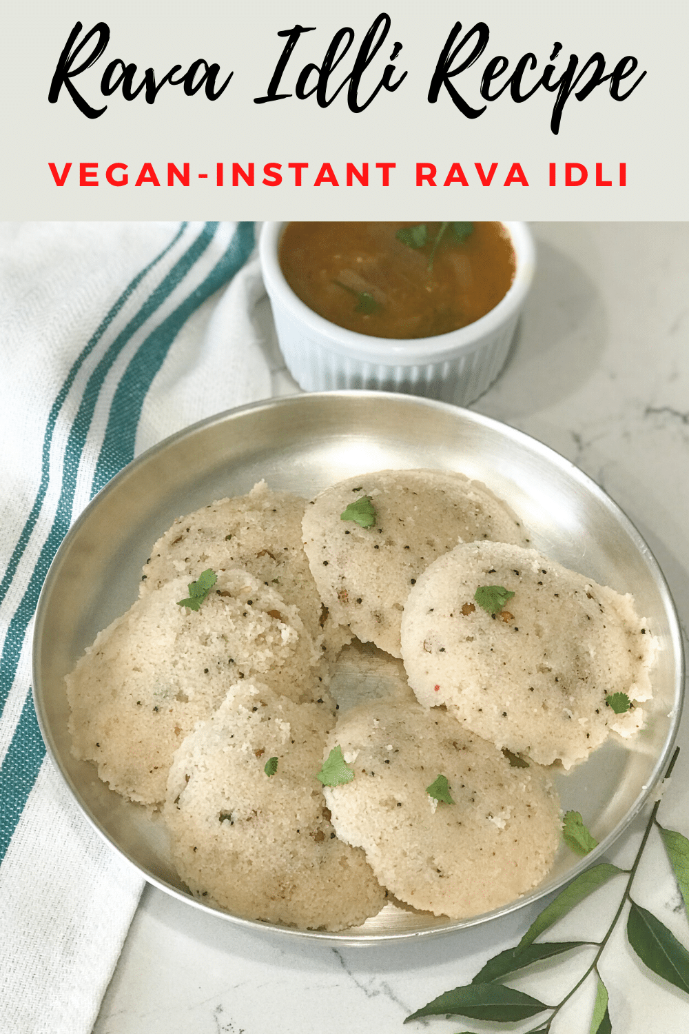 A bowl of food on a plate, with Rava idli
