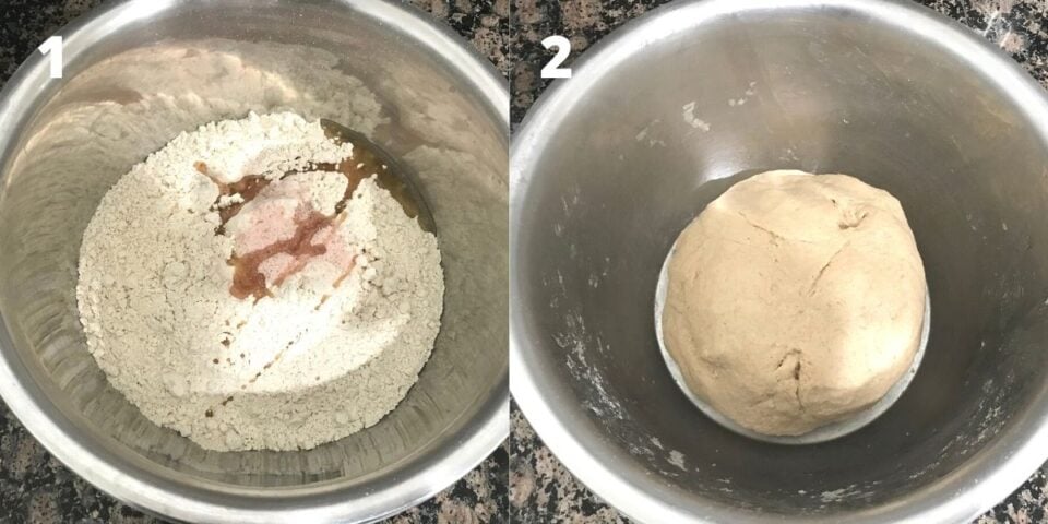 A bowl with whet flour, oil and salt