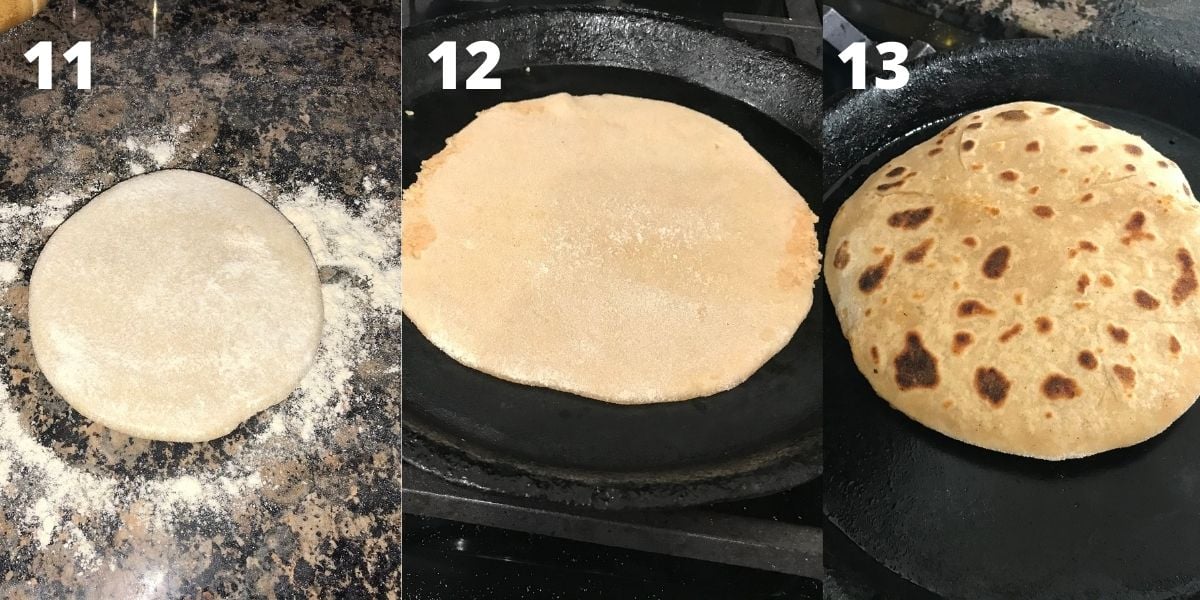 grid of paratha making process,with gobi paratha