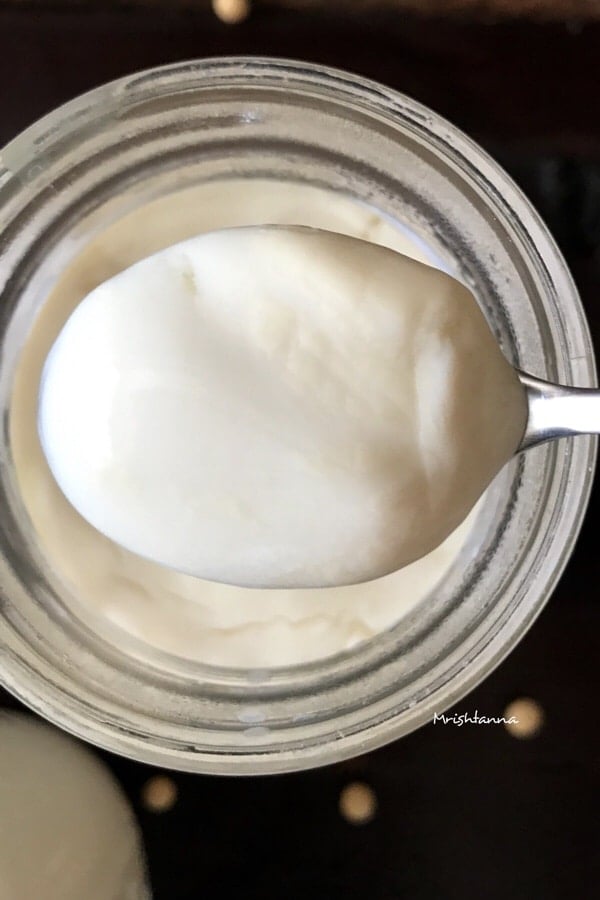 close up of Soy yogurt on the big spoon