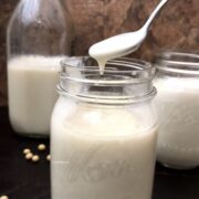 A glass of soy yogurt on the table