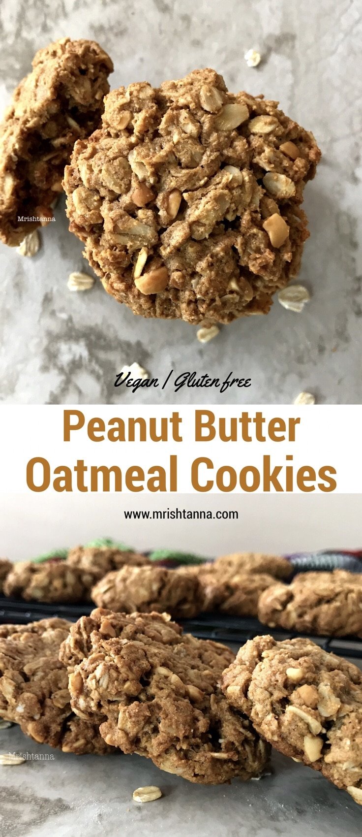 Close up of peanut butter oatmeal cookies
