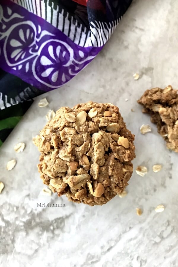 A close-up of peanut butter oatmeal cookies.