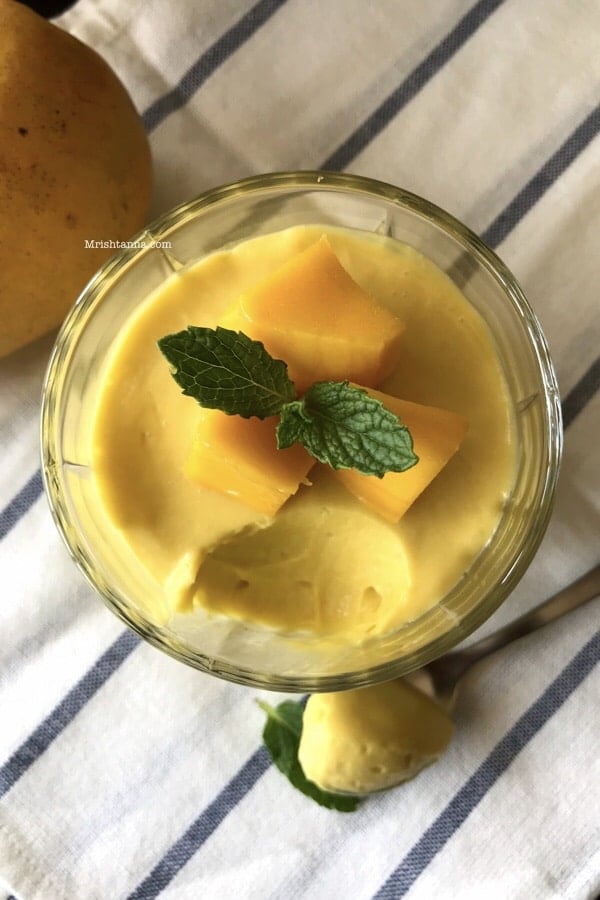 A bowl of mango mousse