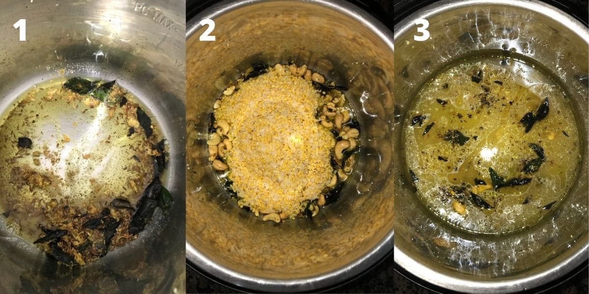 An instant pot is filled with spices, cashews, and lentils