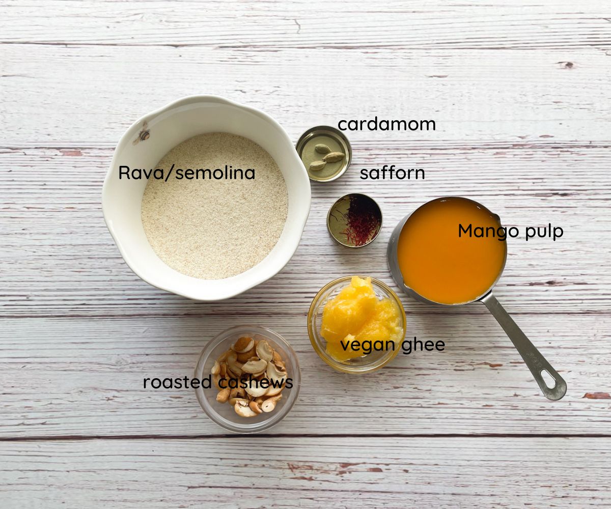 mango halwa ingredients are on the table.