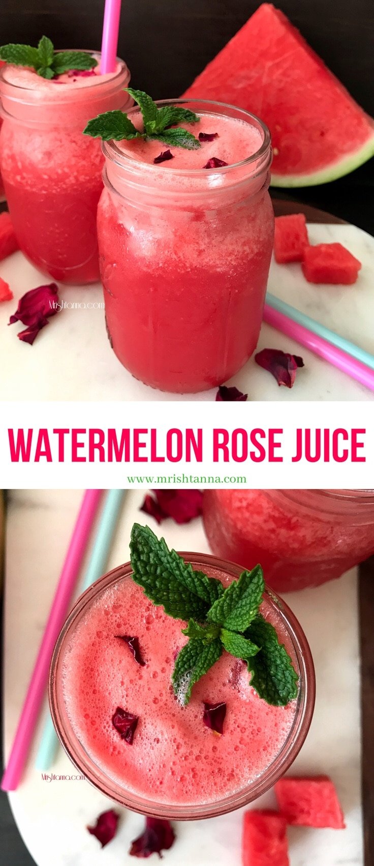 Watermelon juice is inside the jar and placed on the table