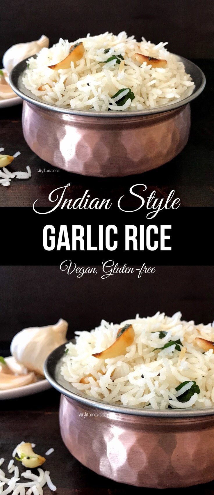 A bowl of food on a table, with garlic rice