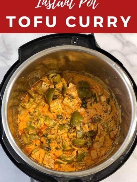 A pot is with Instant pot tofu curry.