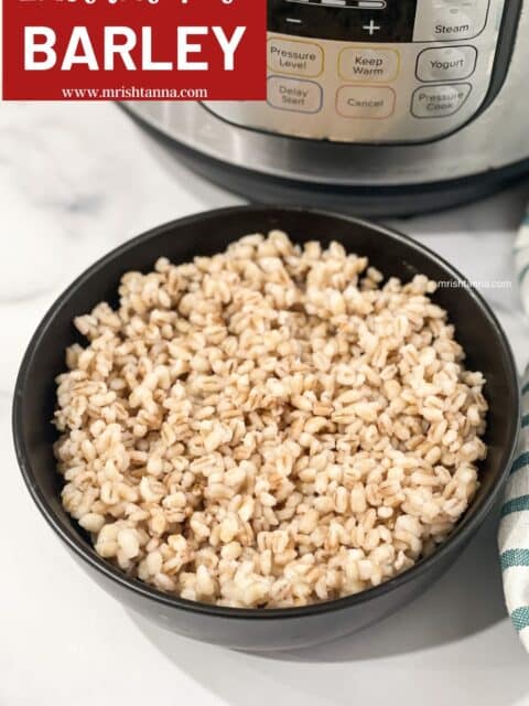 A bowl of pressure cooker barley is on the table.