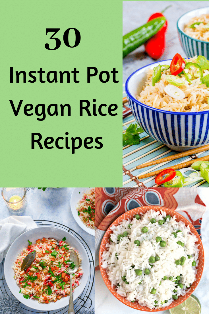 Instant Pot Vegan Rice Recipe Three bowl of food on a table, with instant pot Rice