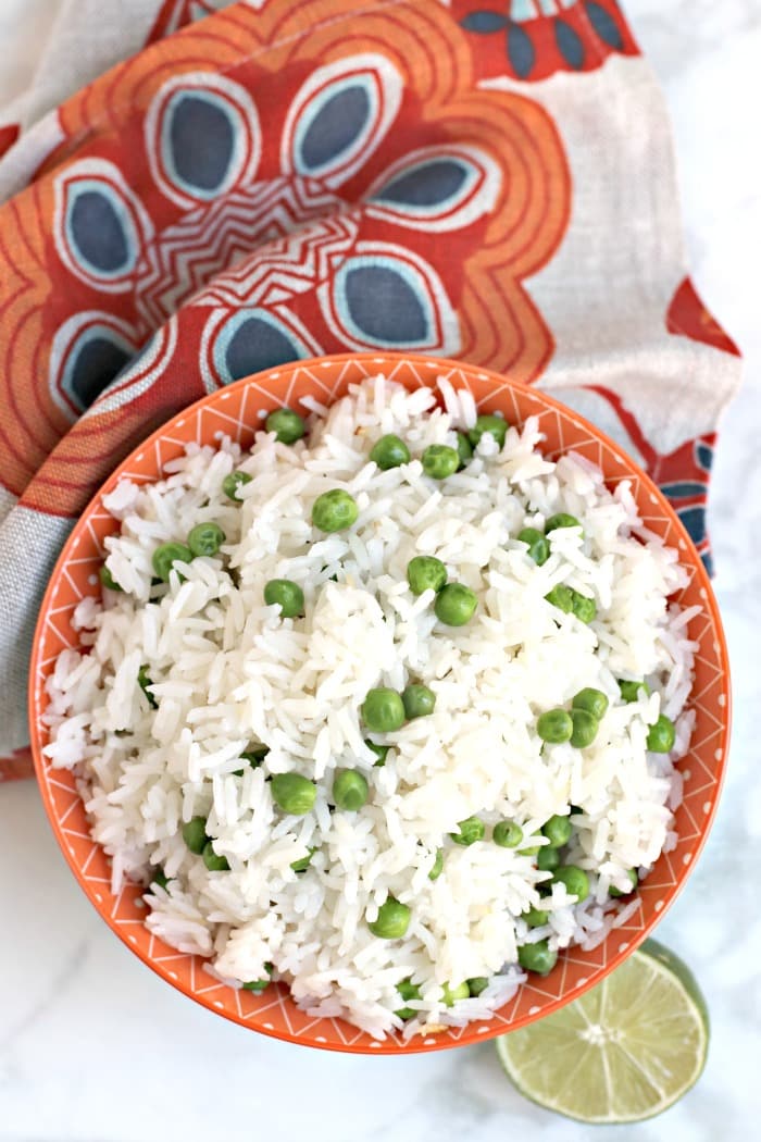 A close up of a plate of food, with Rice and Pilaf