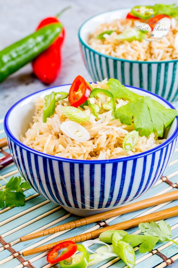 A bowl of food, with Rice and Pilaf